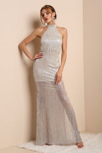 Silver Shimmery See Through Legs Long Dress