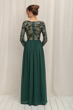 Emerald Green Long Sleeve Sequins Top Chiffon Maxi Dress