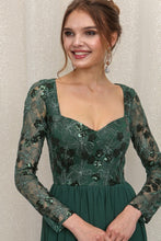 Emerald Green Long Sleeve Sequins Top Chiffon Maxi Dress