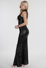 Black Sheer Yoke Full Sequins Long Dress