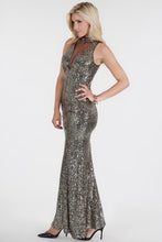 Yellow Gold Sheer Yoke Full Sequins Long Dress