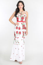 Ivory Red Waistband Floral Embroidered Dress