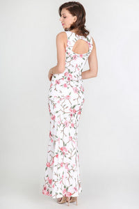 White Coral Floral Embroidered Long Dress