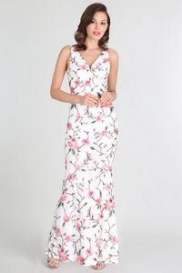 White Coral Floral Embroidered Long Dress