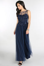 Navy 3D Flower Peplum Pleated Tulle Dress
