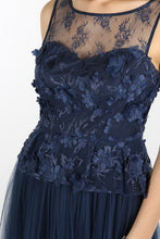 Navy 3D Flower Peplum Pleated Tulle Dress