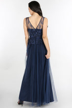 Navy 3D Flower Peplum Pleated Tulle Dress