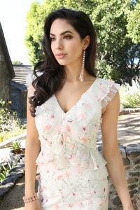 Ivory 3D Floral Embroidered Ruffle Dress