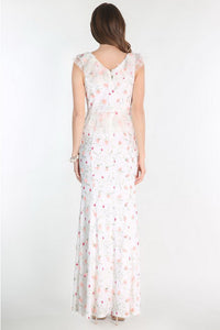 Ivory 3D Floral Embroidered Ruffle Dress