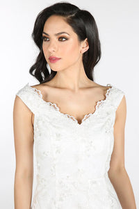 White Sequins Embroidered Lace Long Dress