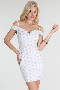 Silver Sequin-Embroidered On White Lace Dress