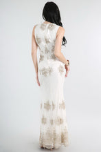 Gold Metallic Embroidered On White Lace Dress