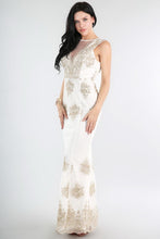 Gold Metallic Embroidered On White Lace Dress