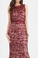 Burgundy Sequin Embroidered Blouson Dress