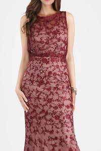 Burgundy Sequin Embroidered Blouson Dress