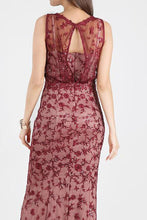 Burgundy Sequin Embroidered Blouson Dress