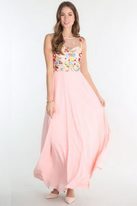Blush Floral Embroidered Chiffon Dress