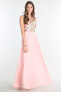 Blush Floral Embroidered Chiffon Dress