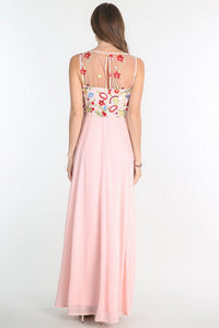 Blush Floral Embroidered Chiffon Dress