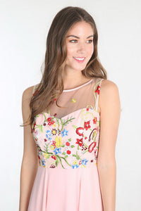 Blush Floral Embroidered Chiffon Dress