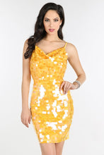 Yellow Cowl Neck Sequin Dress