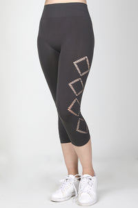 Black Side Mini Diamond Cut Out Cropped Leggings