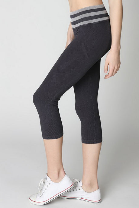 Black Vintage Striped Capri Leggings