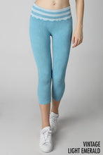 Light Blue Vintage Striped Capri Leggings