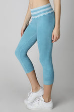 Light Blue Vintage Striped Capri Leggings