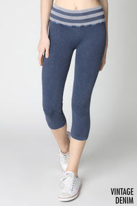 Navy Vintage Striped Capri Leggings