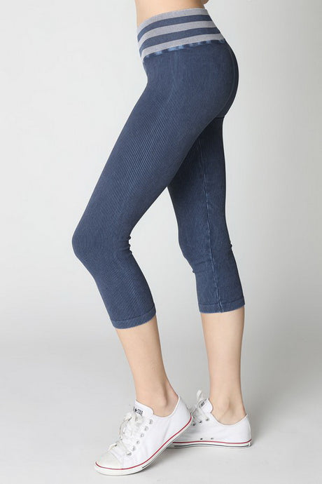 Navy Vintage Striped Capri Leggings