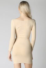 Beige 3/4 Sleeve Scoop Neck Dress
