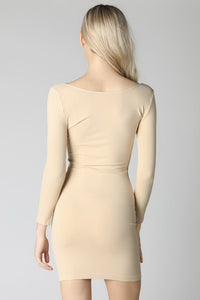 Beige 3/4 Sleeve Scoop Neck Dress