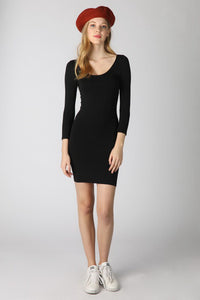 Black 3/4 Sleeve Scoop Neck Dress