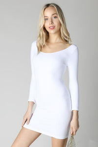 White 3/4 Sleeve Scoop Neck Dress