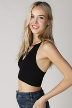 Black Ribbed Cutout Halter Sport Top