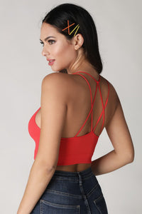 Red Ribbed Cutout Halter Sport Top