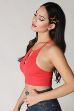 Red Ribbed Cutout Halter Sport Top