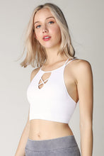 White Ribbed Cutout Halter Sport Top