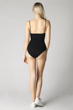 Black Deep V Neck Ribbed Bodysuit