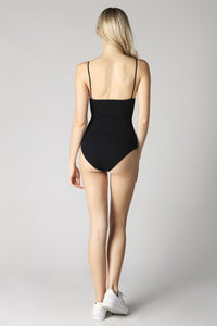 Black Deep V Neck Ribbed Bodysuit