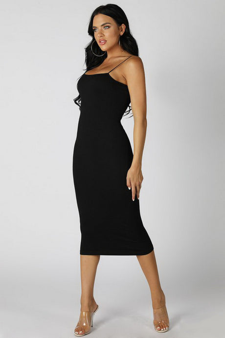 Black Ribbed Midi Dress