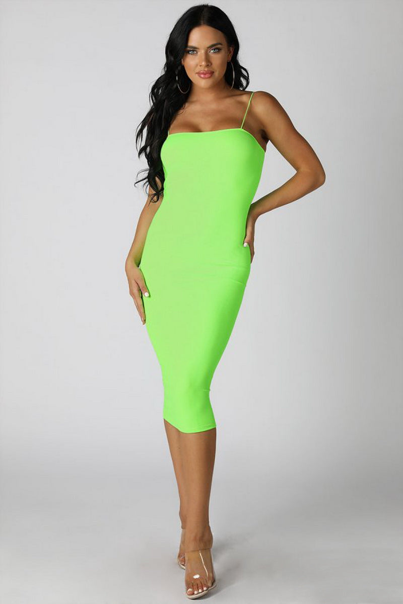 Neon Green Ribbed Midi Dress Aquarius Brand Neon Green Ribbed Midi Dress Aquarius Brand