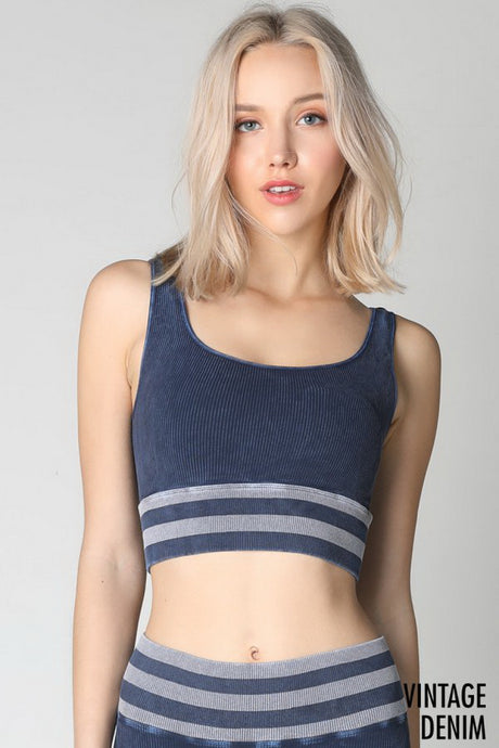 Navy Vintage Striped Crop Top