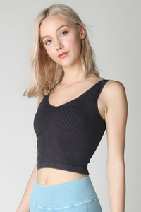 Black Vintage V Neck Crop Top