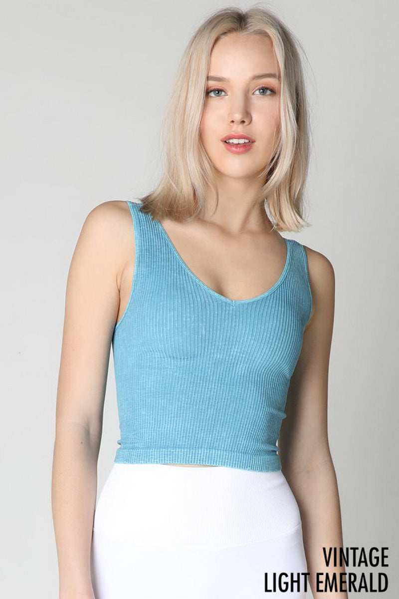 Light Blue Vintage V Neck Crop Top