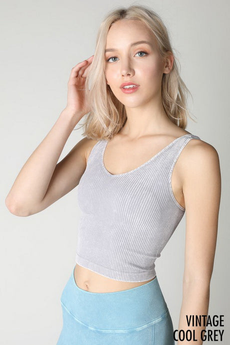 Grey Vintage V Neck Crop Top