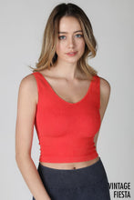 Red Vintage V Neck Crop Top