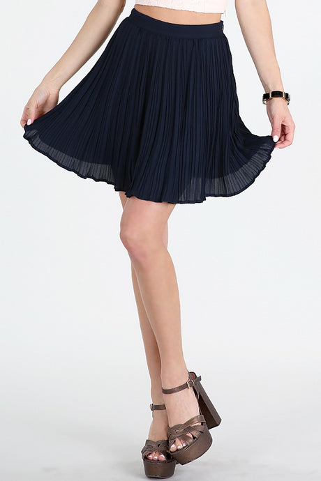 Navy Pleated Mini Skirt