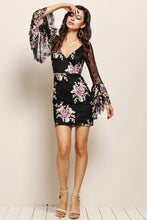 Dramatic Bell Sleeves Lace Floral Bodycon Dress